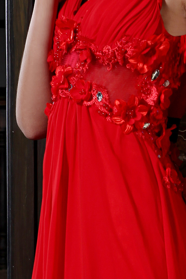 Super Deluxe V-neck Red Formal Evening Gown - Click Image to Close